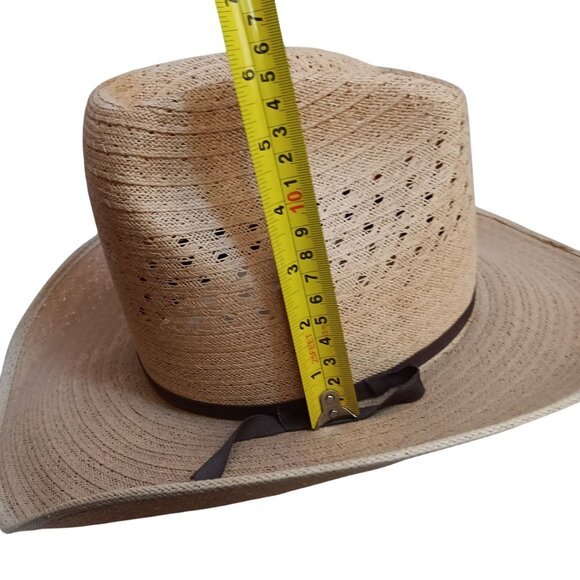 Vintage 6 7/8 Straw Western Cowboy Hat W/ Brown Band Ventilated Crown Natural - Picture 8 of 11